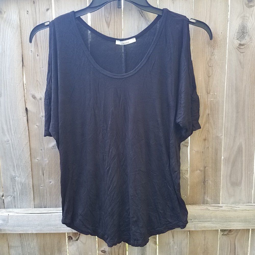 Women's Small Top Black Cold Shoulder by Acemi Scooped Bottom NWOT